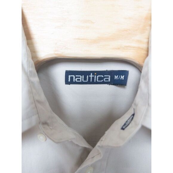 Vintage Nautica Made In USA Mens‎ Medium Button Down Dress Shirt Tan - Picture 5 of 11